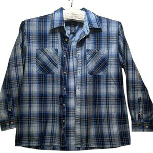 Vintage John Blair Fine Menswear Flannel Blue Plaid Long Sleeve Size Large.